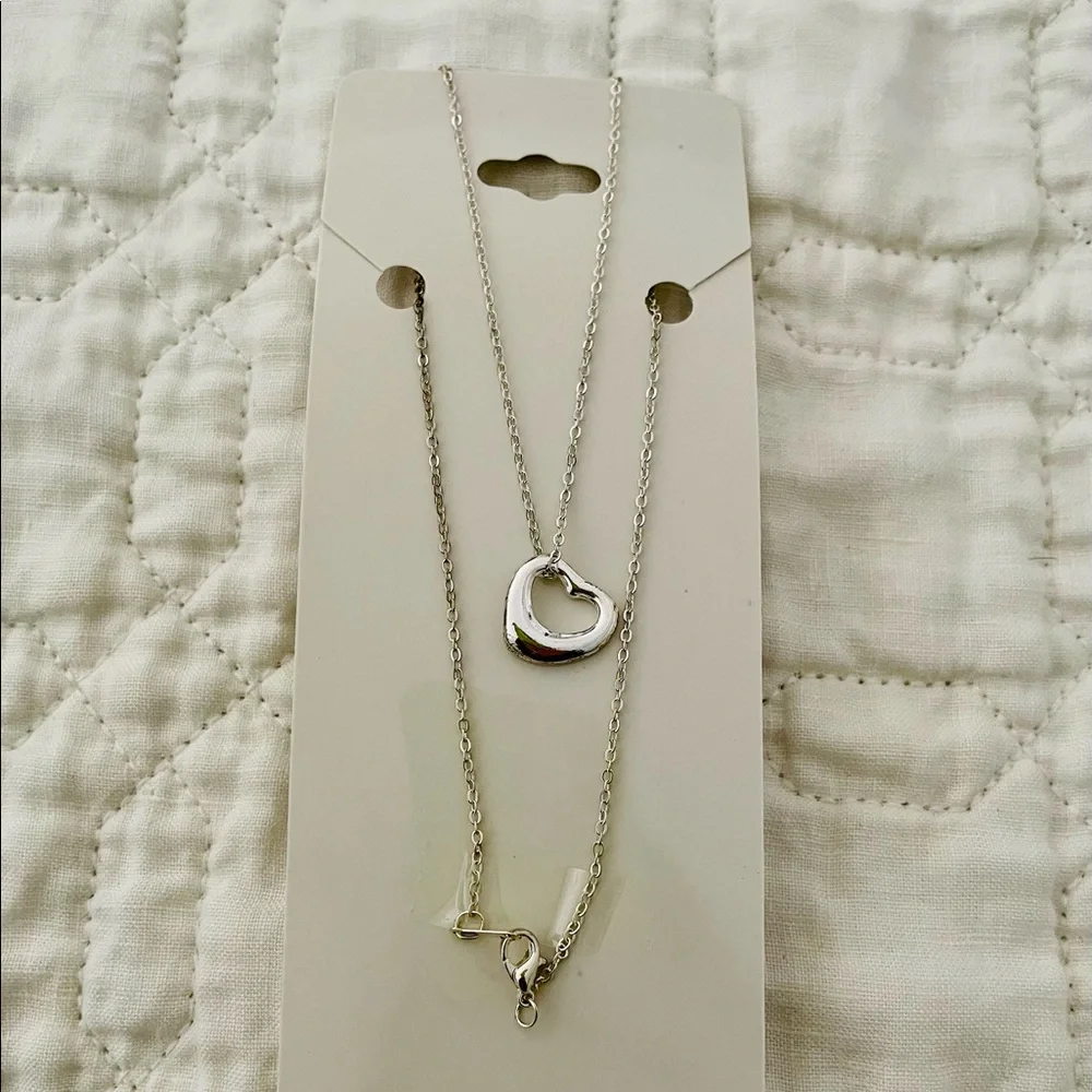 NEW Silver Tone Open Heart Necklace